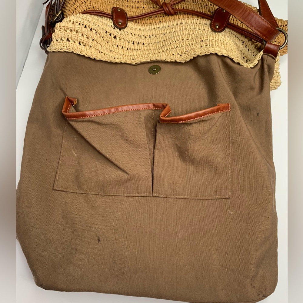 Lucky brand Boho straw rattan brown drawstring bucket bag charm-leather straps - Picture 16 of 16